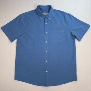 Huk Kona‎ Shirt Men's L Blue Pocket Stretch UPF Performance Fishing Button Down